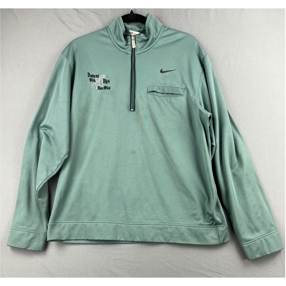 Nike Pullover Mens Large Quarter Zip Fleece Green Dances With Dirt Run Wild Good